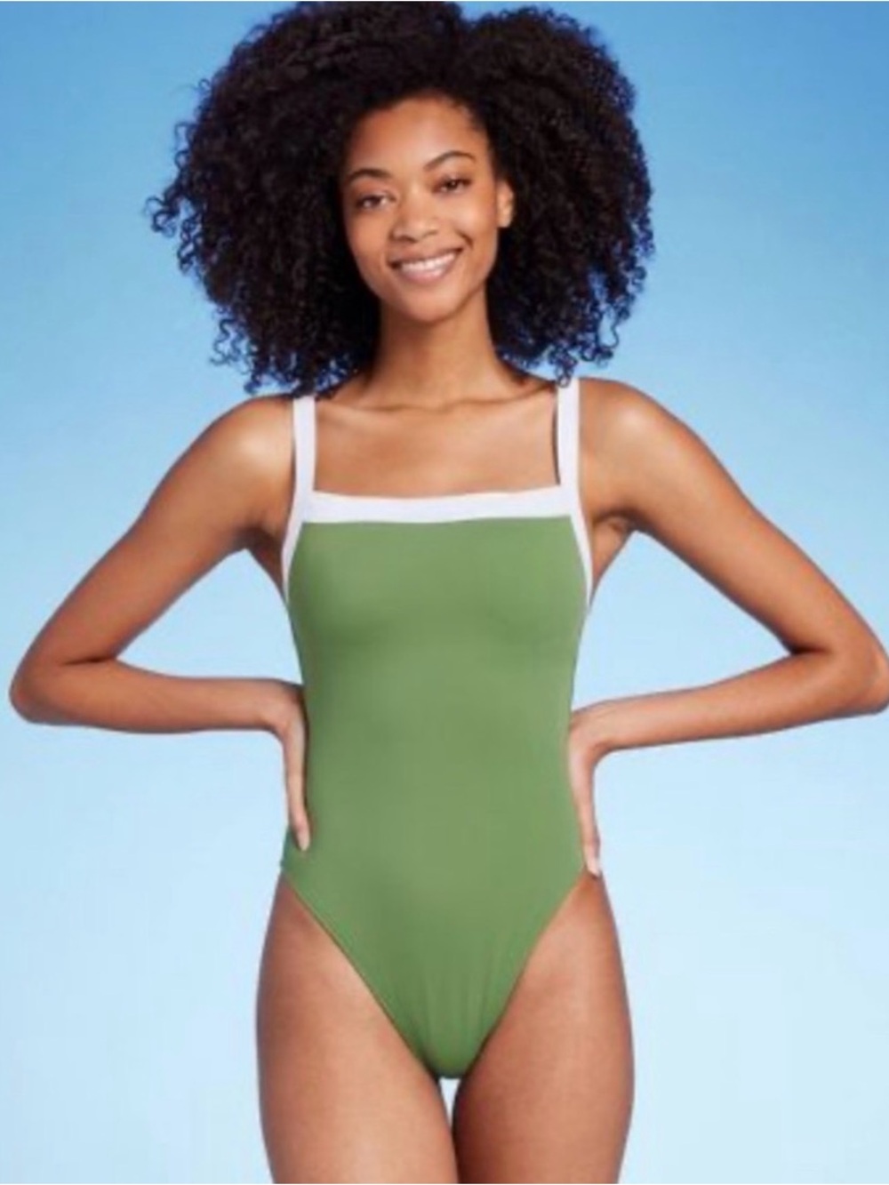 💚NWOT Shade & Shore Women’s Green White Strap Adjustable One Piece Swimsuit | L
